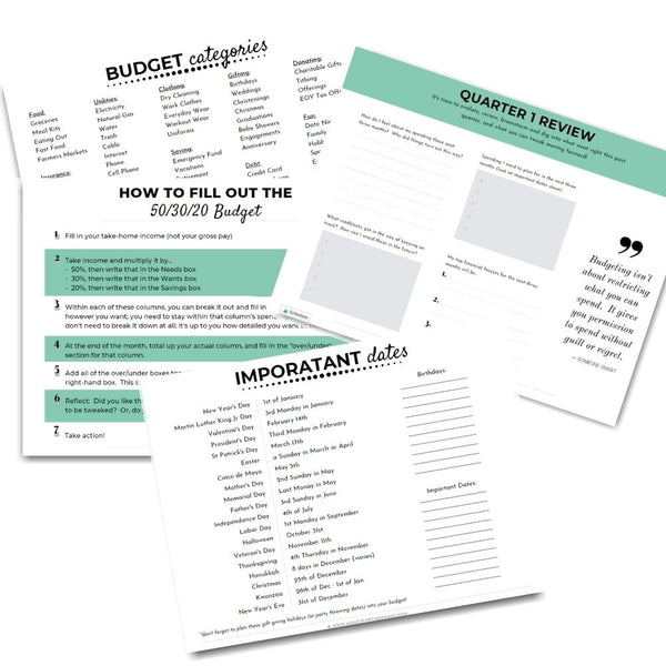 50/30/20 budget printable budget planner